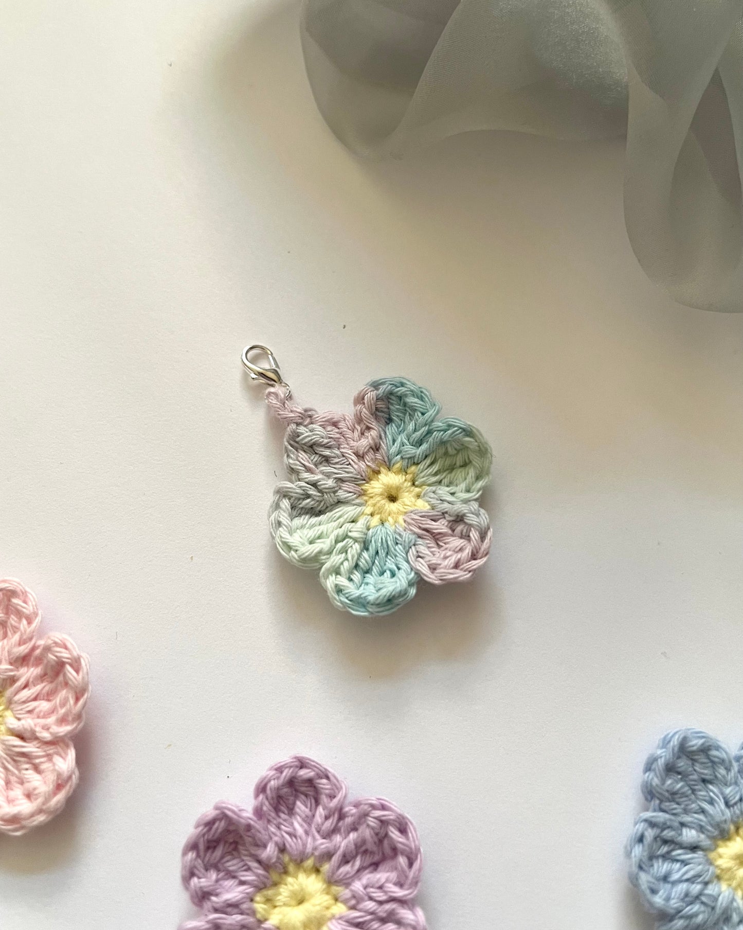 Crochet Flower Zipper Pull Charm