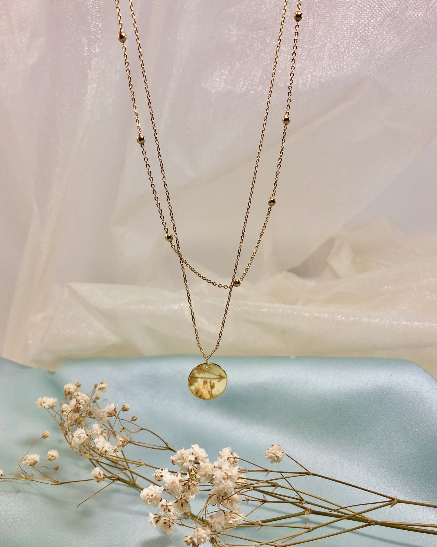 Double Chain Round Pendant Necklace