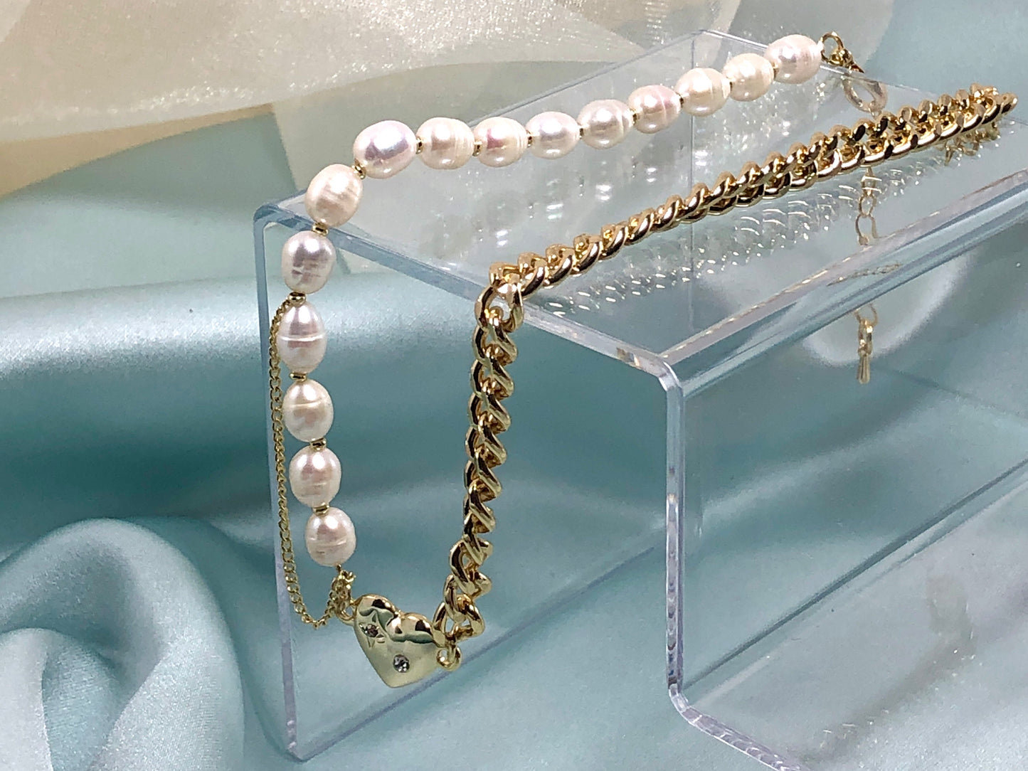 Half and Half Choker Necklace with Heart Pendant