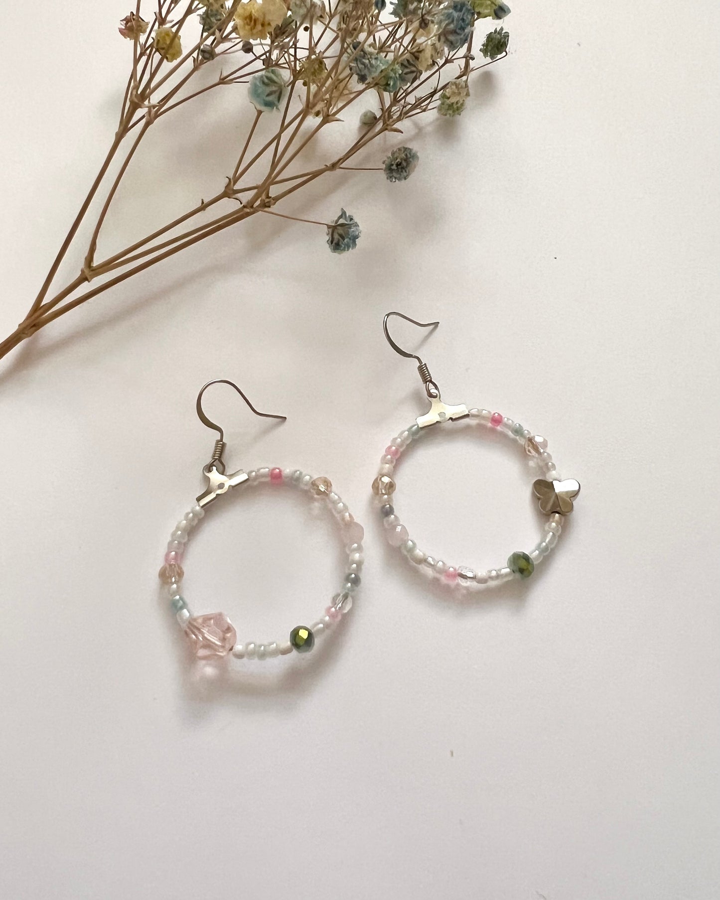 Asymmetric Beaded Hoop Earrings