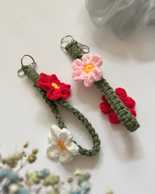 Flower Macrame Wristlet Keychain