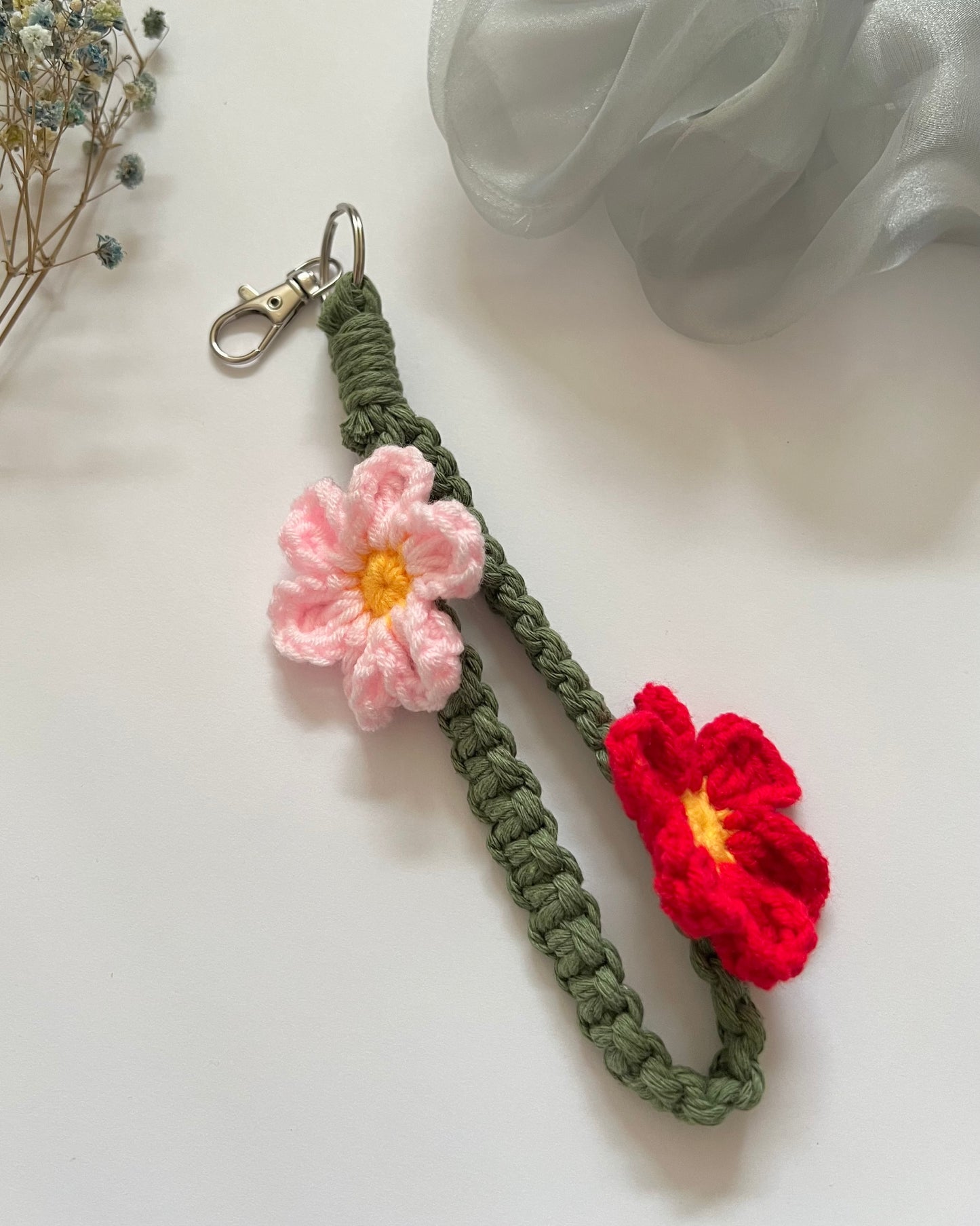 Flower Macrame Wristlet Keychain
