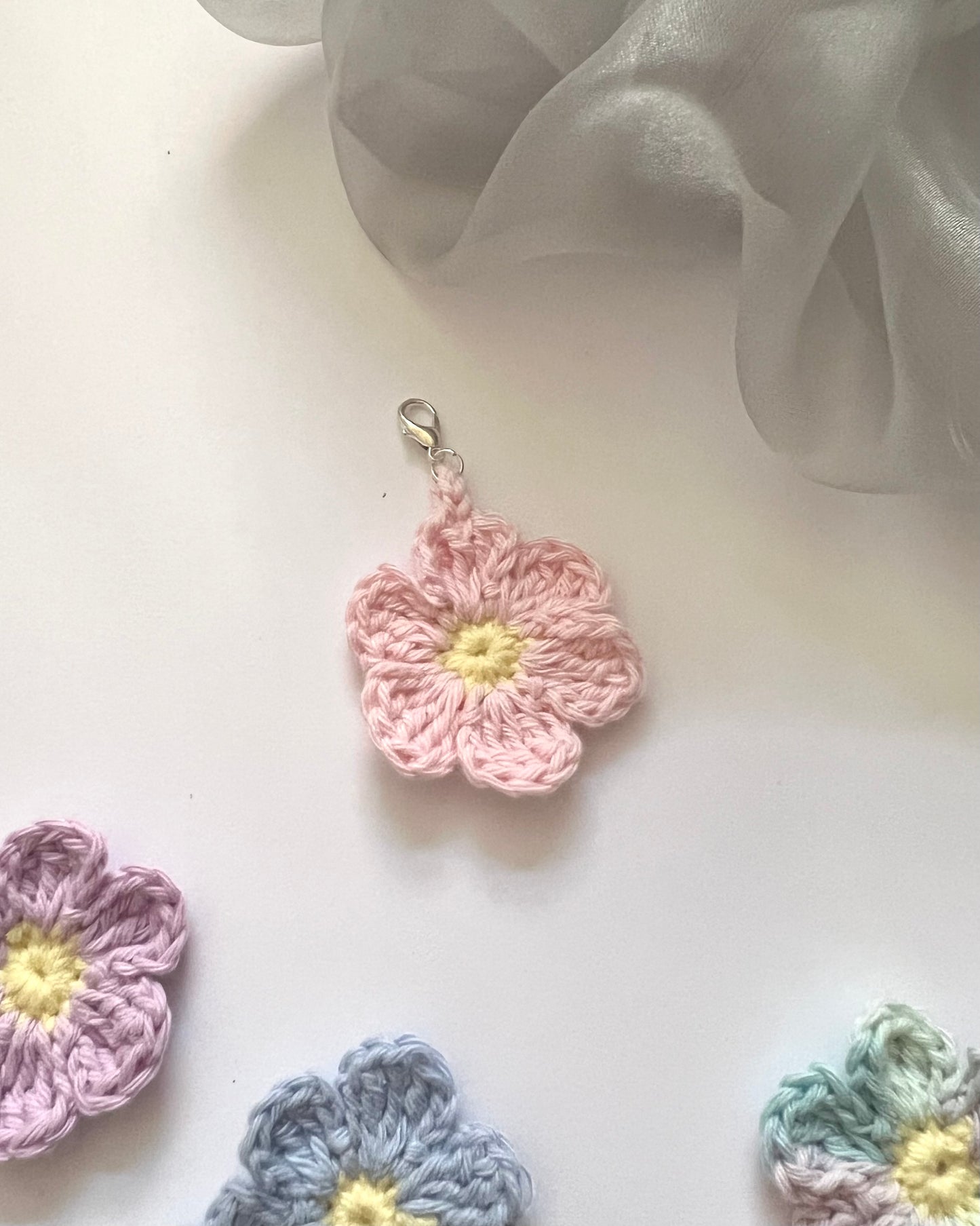 Crochet Flower Zipper Pull Charm
