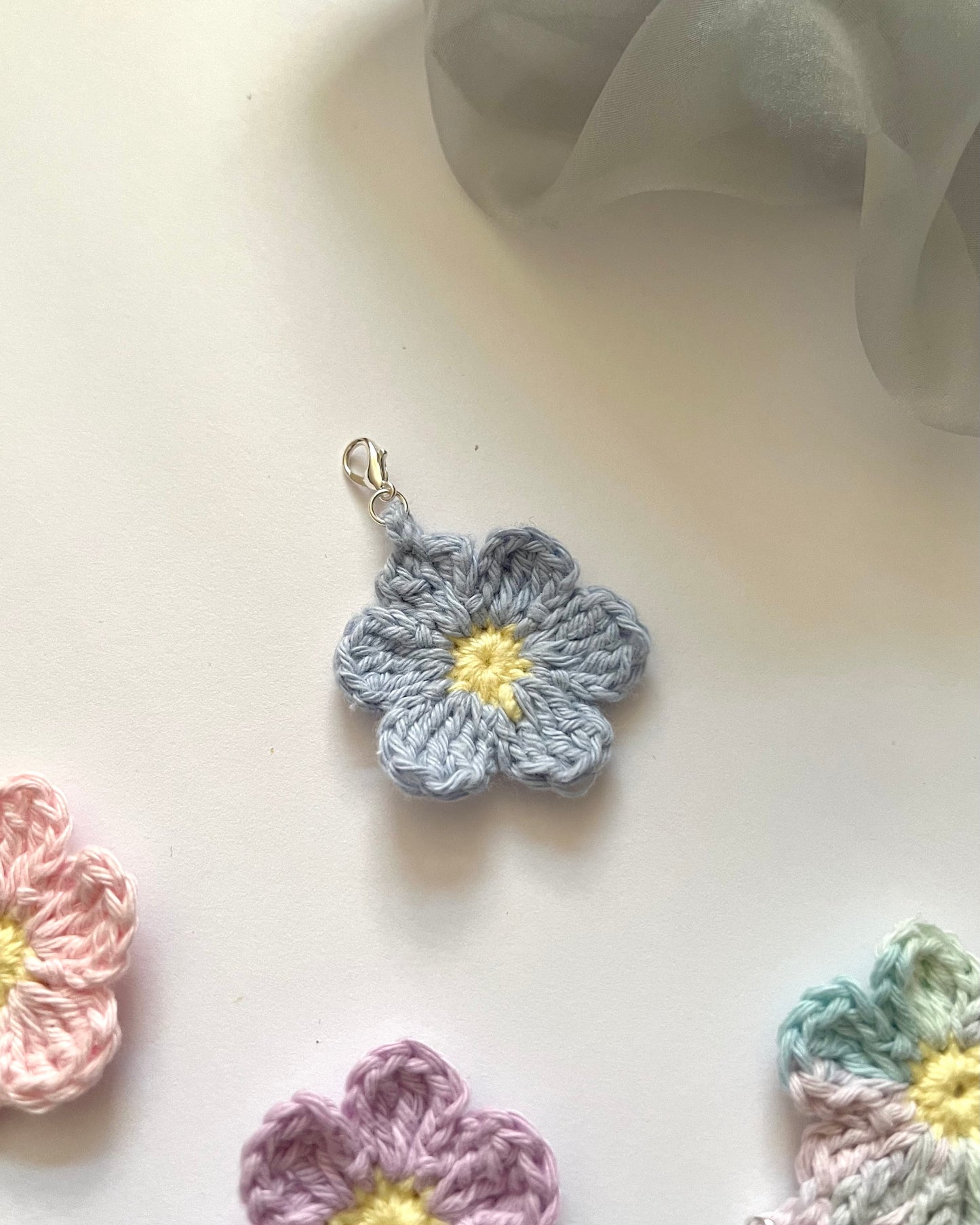 Crochet Flower Zipper Pull Charm