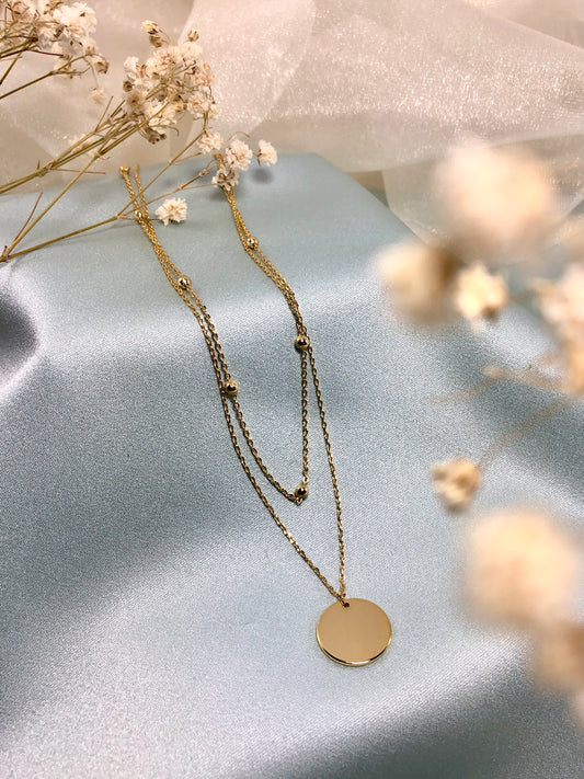 Double Chain Round Pendant Necklace