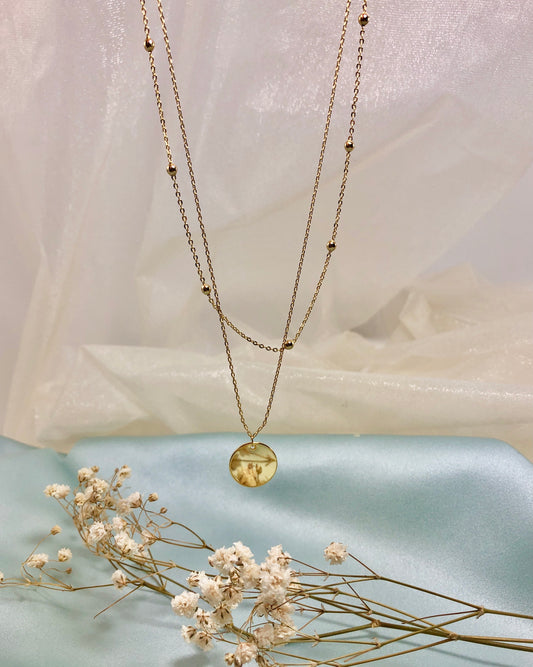 Double Chain Round Pendant Necklace